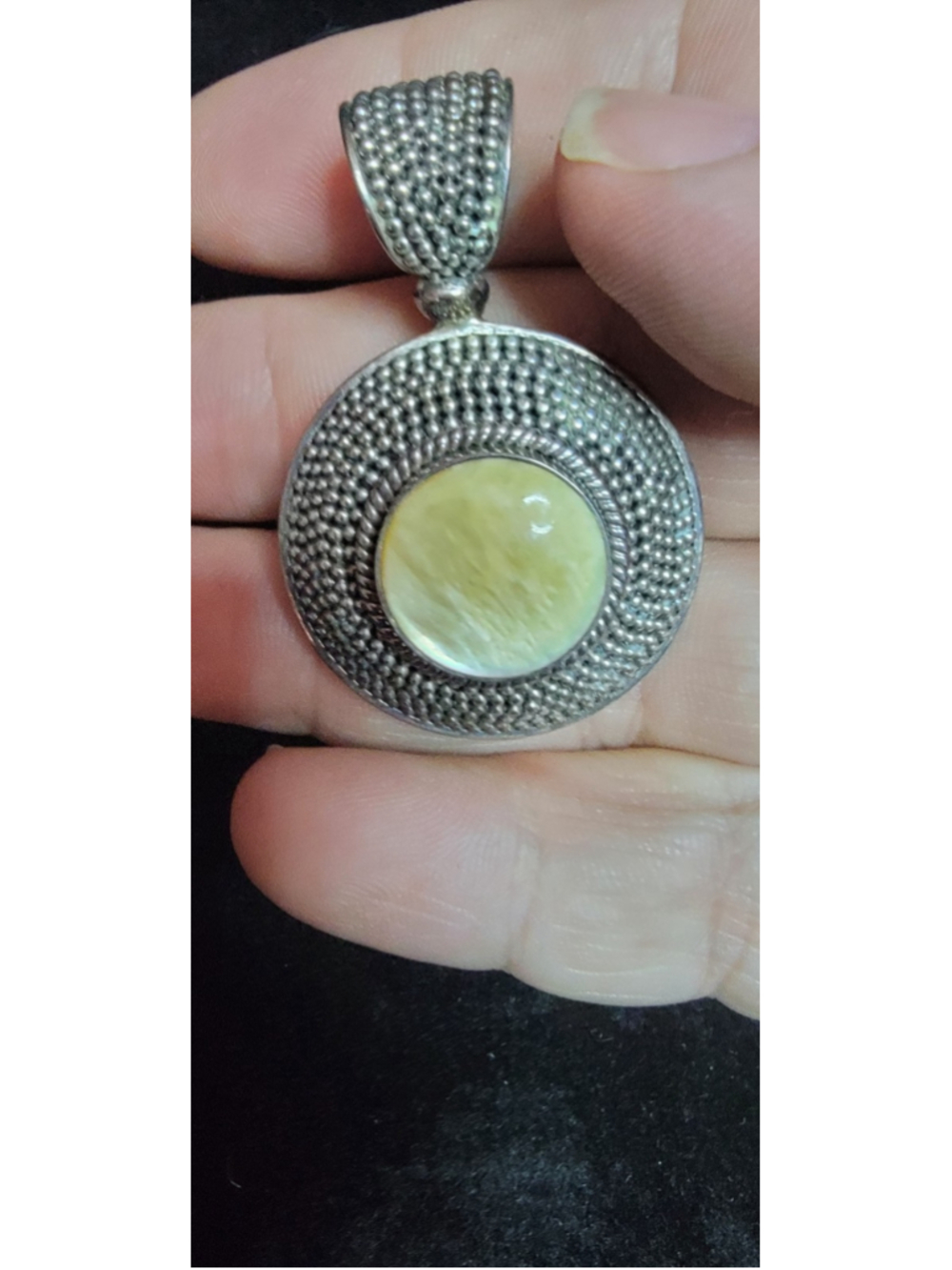 Sterling Silver Bali Indonesia Mother Of Pearl Pendant 925 Granulated Boho